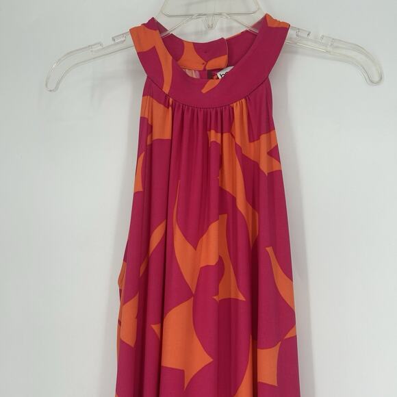 Bar lll Halter Maxi Dress Pink Orange Abstract Floral Sleeveless Resort Size S - Picture 2 of 10